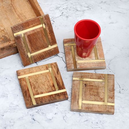 Decorative High-Quality Wooden Coasters - Pack of 4